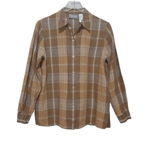 Liz Claiborne Linen Plaid Button Down Shirt Size 8